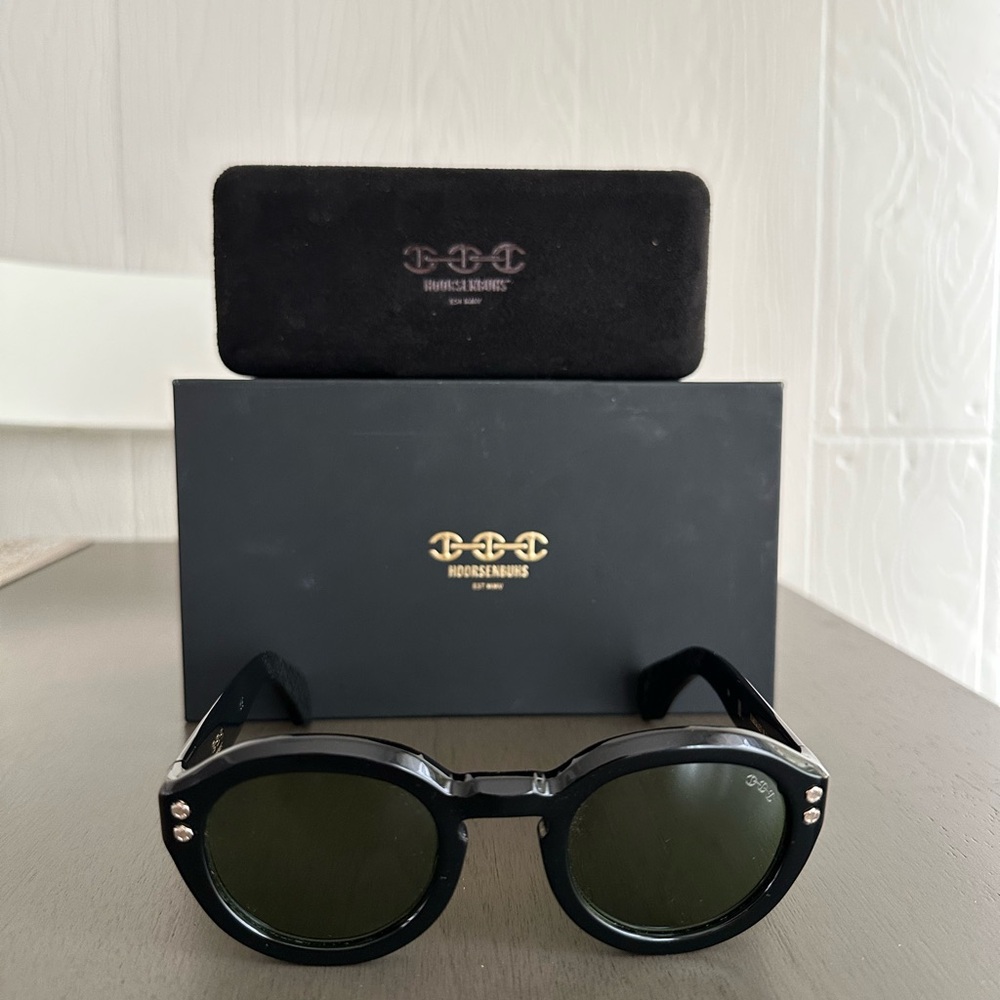 HOORSENBUHS Model III Sunglasses | Black with 24K Gold Trim | Handmade in Japan - Picture 2 of 11